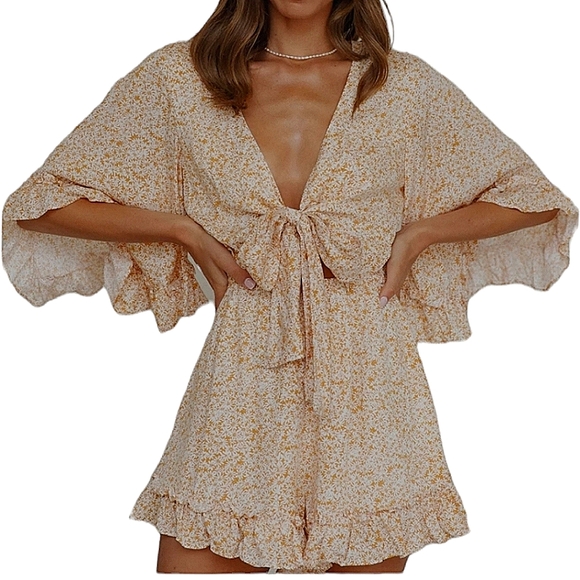 Simplee Apparel Pants - Ruffle Sleeve Floral Romper